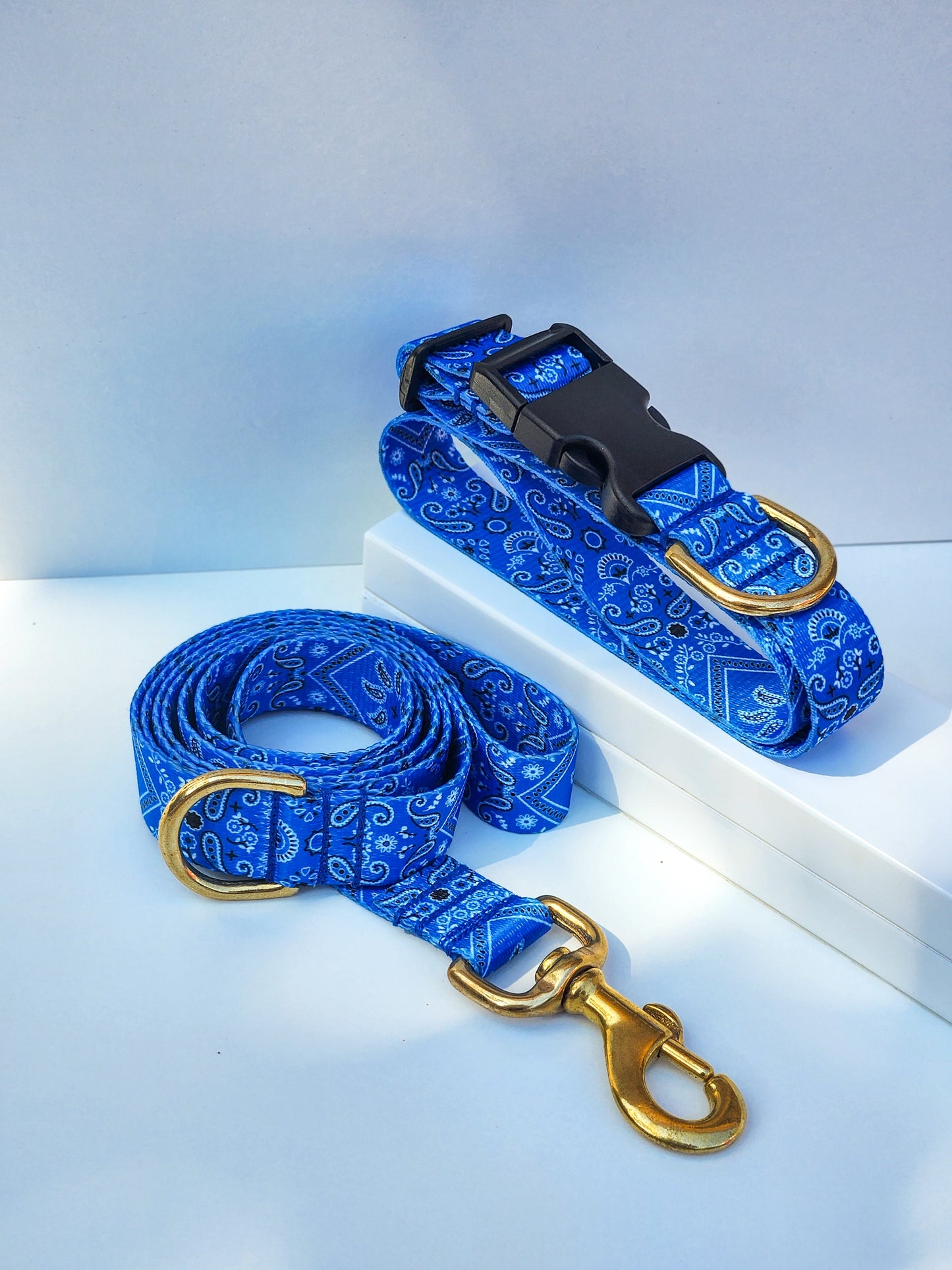 Blue Bandana Collar + Lead Set
