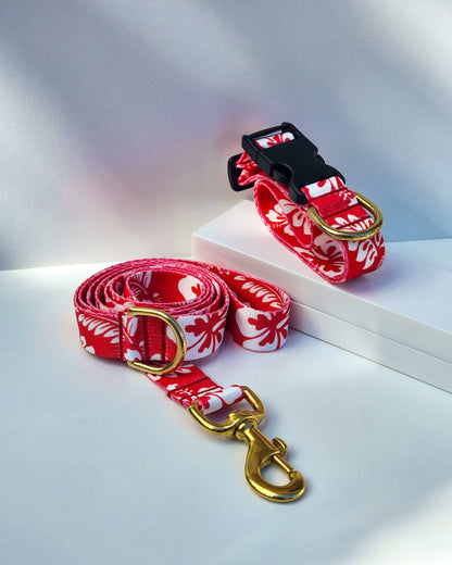 Red Hawaiian Collar + Lead Set