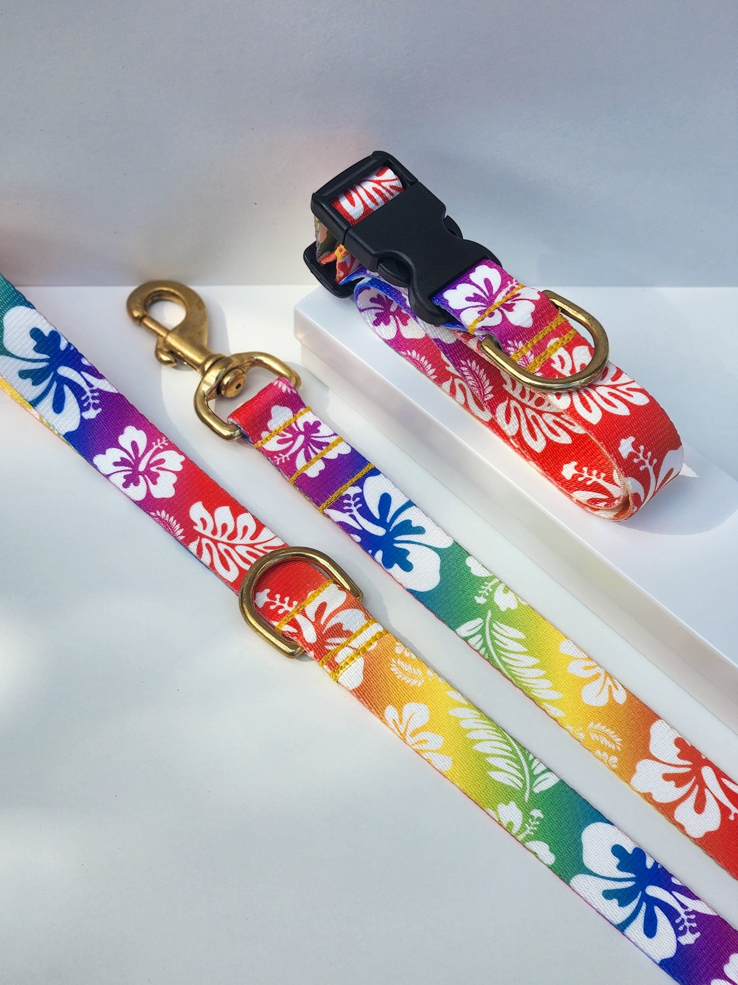 Rainbow Hawaiian Collar + Lead Set