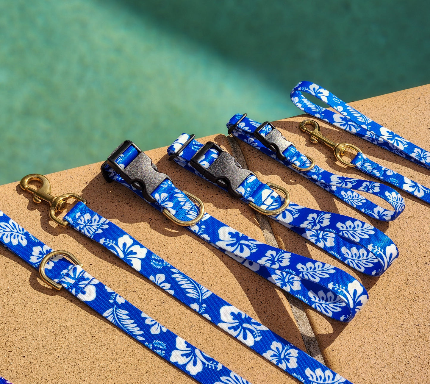 Blue Hawaiian Collar + Lead Set