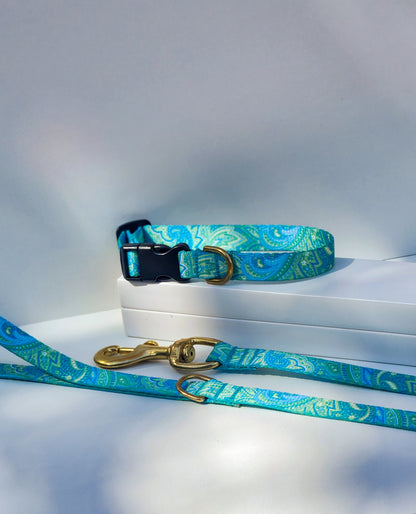 Sea Green Paisley Collar + Lead Set